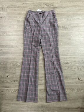 Halogen High-Waist Plaid Flare Pants - Pink & Gray